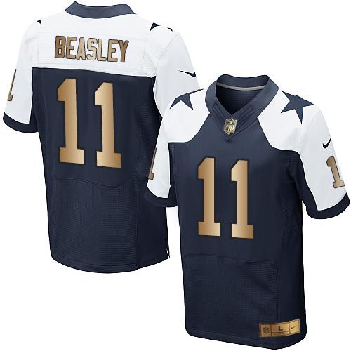 Nike Cowboys #11 Cole Beasley Navy Blue Thanksgiving Throwback Men's Stitched NFL Elite Gold Jersey - Click Image to Close